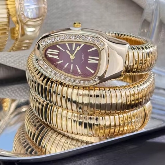 Serpenti Snake Wrap Elegant Gold Women's Watch with Burgundy Dial - Picture 4 of 10